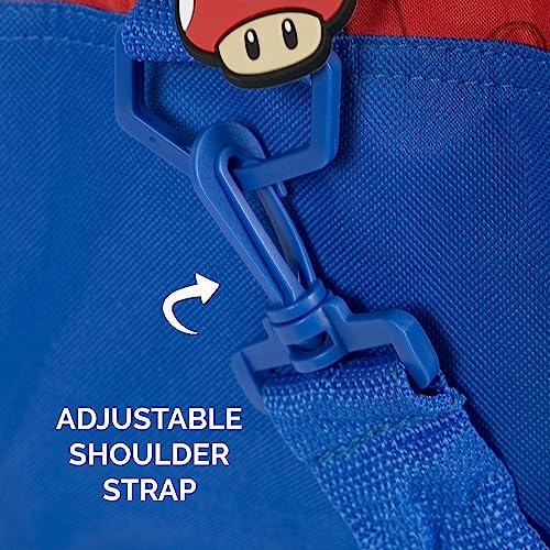 PERLETTI Bolsa Deporte Super Mario para Niño Azul y Rojo - Bolsa de Viaje para Niños Mario Luigi Yoshi con Correa Ajustable - Mochila Gimnasio Infantil Deportiva Piscina Tiempo Libre - 28x41,5x21cm