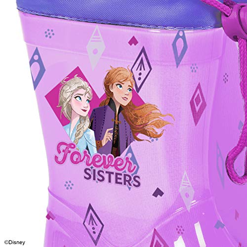 PERLETTI Botas de Aguas Niñas Frozen 2 Princesas Elsa y Anna - Calzado de Lluvia Reino del Hielo Violeta con Suela Antideslizante - Botas Impermeables Niña Cierre con Cordón Disney (Morado, 28)