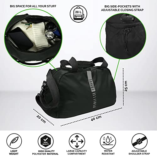 PERLETTI Mochila Viaje Cabina Avion Ryanair 40x20x25 Hombre Mujer - Bolso Gimnasio y Deporte con Correa Regulable y Asas - Equipaje de Mano Ligero y Suave (Negro)