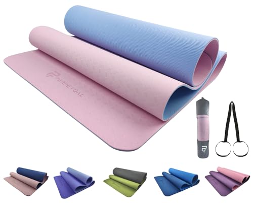 PERPETUAL® Esterilla de Yoga y Pilates de 6mm TPE - Mat Antideslizante - Con Correa y Bolsa de Transporte - Colchoneta Gruesa y Plegable - Hombre/Mujer - Gimnasia, Fitness y Ejercicios Casa