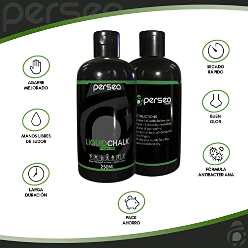 PERSEA Magnesio Líquido para Manos | Pack 250ml + 50ml | Escalada, Crossfit, Gimnasia, Levantamiento, Barra, Pesas, Calistenia, Pole Dance | Liquid Chalk | Cinta Adhesiva para Dedos de Regalo