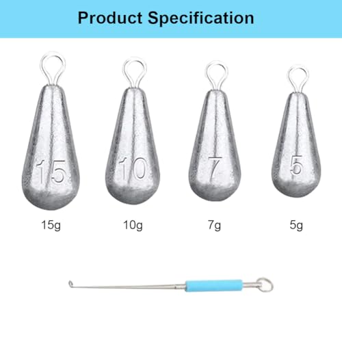 Pesas De Pesca Plomo, Plomada Pesca, 14 Piezas Pesca Sinker, Pesas de Pesca, Plomo de Pesca Pesas de Pesca, Kit De Pesas De Pesca, Accesorios De Pesca, para Pesca de Mar y Agua Dulce, 5g/7g/10g/15g