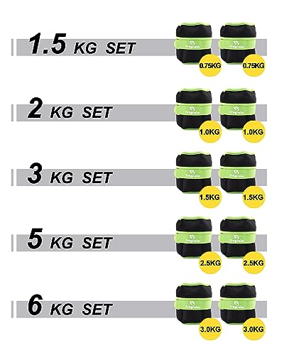 Pesas Tobillos Ajustables 1-1,5 kg Par con Pesas Extraíbles Para Footing, Gimnasia, Aerobic, Fisioterapia| Cada uno 0,15-0,75 kg, Total 1,5kg, Verde