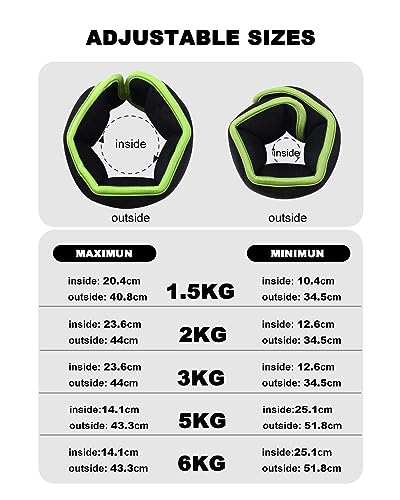 Pesas Tobillos Ajustables 1-1,5 kg Par con Pesas Extraíbles Para Footing, Gimnasia, Aerobic, Fisioterapia| Cada uno 0,15-0,75 kg, Total 1,5kg, Verde