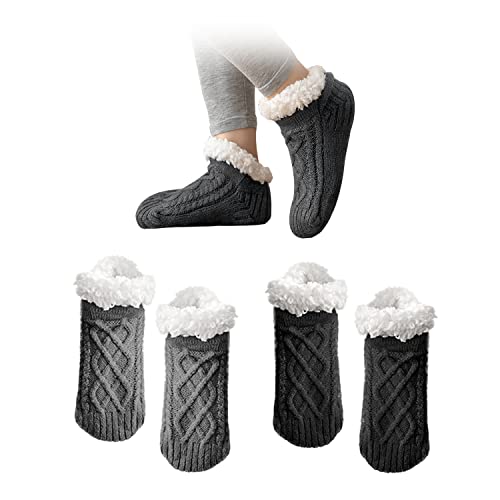 PFLYPF 2 pares de calcetines de invierno para hombre, calcetines gruesos y cálidos, calcetines gruesos antideslizantes para el suelo, calcetines para zapatillas (gris oscuro, negro, talla 39-44)