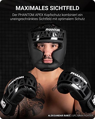 Phantom APEX - Protector de cabeza para boxeo MMA Muay Thai Boxing Fighting | Hombre Mujer (Full Face - Negro)