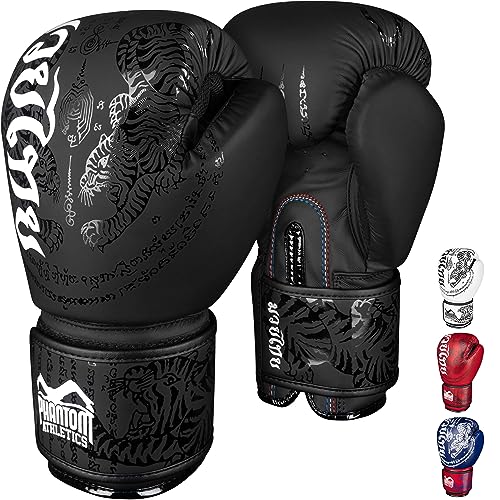 Phantom Athletics Guantes de boxeo para hombre - Muay Thai | MMA y kickboxing | Guantes de boxeo para artes marciales, guantes de boxeo para hombres, mujeres y niños (Muay Thai - negro, 16 oz)