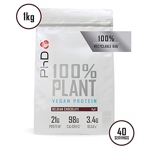 PhD Nutrition 100% Plant, Vegan approved protein powder, Belgian Chocolate, 1 kg