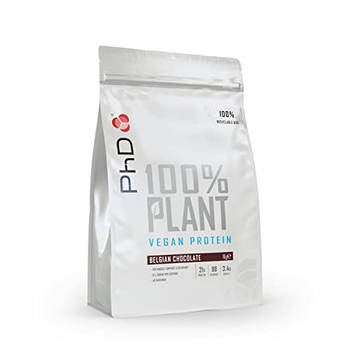 PhD Nutrition 100% Plant, Vegan approved protein powder, Belgian Chocolate, 1 kg