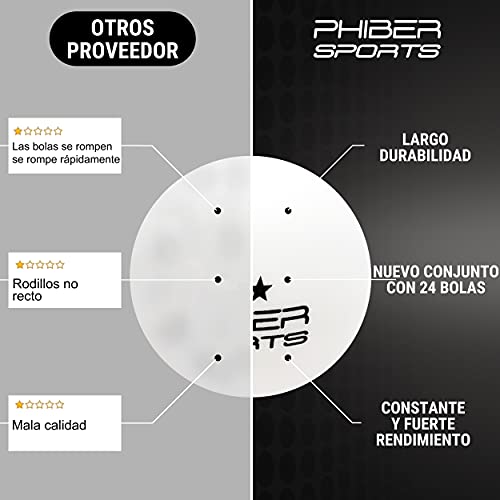 PHIBER-Sports Pelotas de Tenis de Mesa Premium 3 Estrellas [24 Piezas] - Características de Juego Ideales para Principiantes, familias y Profesionales