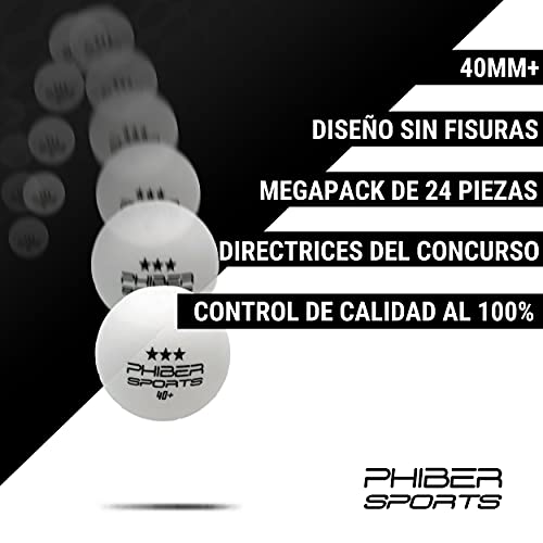 PHIBER-Sports Pelotas de Tenis de Mesa Premium 3 Estrellas [24 Piezas] - Características de Juego Ideales para Principiantes, familias y Profesionales