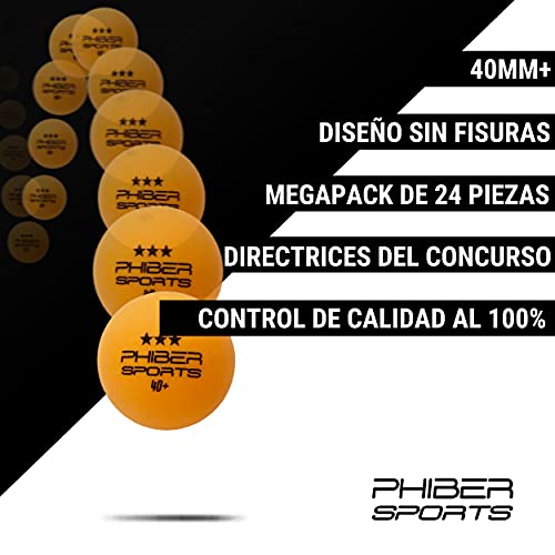 PHIBER-Sports Pelotas de Tenis de Mesa Premium 3 Estrellas [24 Piezas] Naranja - Características de Juego Ideales para Principiantes, familias y Profesionales