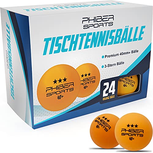 PHIBER-Sports Pelotas de Tenis de Mesa Premium 3 Estrellas [24 Piezas] Naranja - Características de Juego Ideales para Principiantes, familias y Profesionales