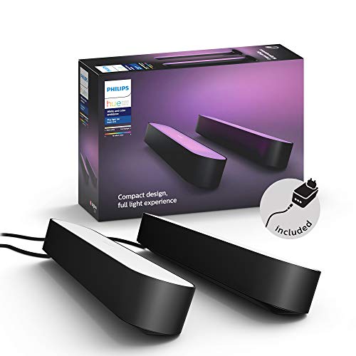 Philips Hue -Kit Inicio Barras Hue Play, Sincroniza Luz Blanca y de Colores con el contendio de tu TV y juegos, Funciona con Alexa, Google Assistant y Apple HomeKit, Negro-Pack de 2