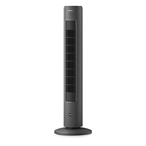 Philips Ventilador de torre Serie 5000, altura de 105cm, oscilación, mando a distancia, temporizador, 3 modos, 40 W, flujo de aire potente y silencioso, gris oscuro (CX5535/11)