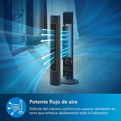 Philips Ventilador de torre Serie 5000, altura de 105cm, oscilación, mando a distancia, temporizador, 3 modos, 40 W, flujo de aire potente y silencioso, gris oscuro (CX5535/11)