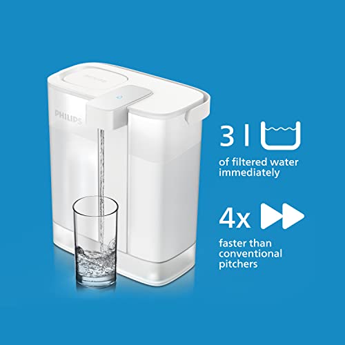 Philips Water AWP2980WH/31 Filtro de agua instantáneo (3 l, flujo rápido de 1 l/min, recargable mediante USB-C), Blanco