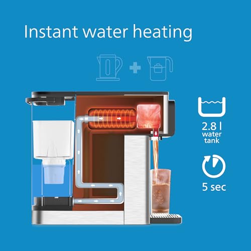 Philips Water Dispensador de Agua Todo en uno, Filtro de Agua Caliente y fría, Capacidad de 2,8 litros, 6 ajustes preestablecidos de Temperatura Pantalla táctil Plateado/Negro