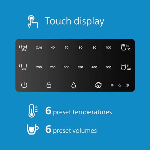 Philips Water Dispensador de Agua Todo en uno, Filtro de Agua Caliente y fría, Capacidad de 2,8 litros, 6 ajustes preestablecidos de Temperatura Pantalla táctil Plateado/Negro