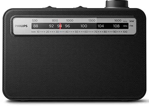 Phillips TAR2506/12 Radio Portátil FM/MW Analógica UKW/MW, Funciona con Electricidad o Pilas, Interiores y Exteriores, Diseño Clásico, Negro 210 mm x 149 mm x 66.3 mm