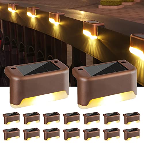 PhilzOps Luces Solares para Exterior 16 Pack, Blanco Cálido Luz Solar Jardín IP44 Lámpara LED Solar Auto ON/OFF para Terraza Escalones Calzada Césped Escalón Patio Escalera Dock Entrada Calle Valla