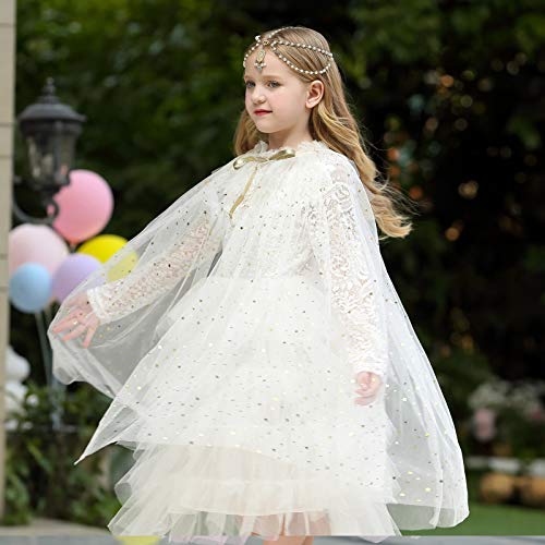 PHOGARY Vistoso Capa Princesa Niña Disfraz Princesa Vestido, Disfraces Halloween Navidad Carnaval Cosplay Cumpleaños Fiesta Princesa Disfraces Capa para Niños（Blanco M）