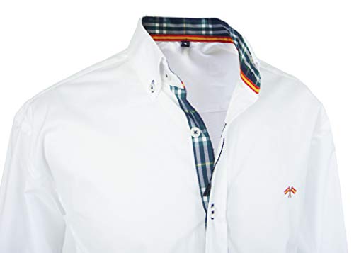 Pi2010 Camisa Bandera de España Hombre Blanco con Cuadro escoces, Fabricado en España Talla M