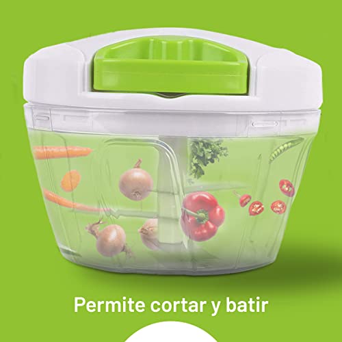 Picadora manual de alimentos con cuerda - Cuenta con 3 cuchillas en acero inoxidable - Para cortar y batir - Picador de verduras, cebolla, ajo, frutas, carne, frutos secos - 450 ml - WE HOUSEWARE