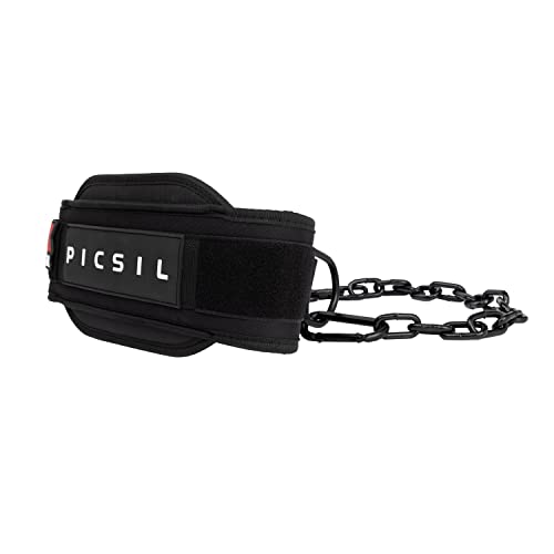 PicSil Cinturón Lastrado con Cadena, Dip Belt con Cierre Metálico, Cinturon Lastre Dominadas, Cross Training, Gimnasio, Powerlifting, Soporte Lumbar, para Hombre y Mujer… (Única)