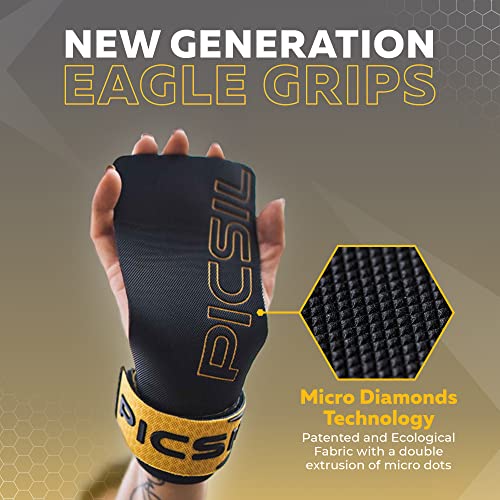 PICSIL Golden Eagle Calleras Sin Agujeros, Fingerless Grips para Cross Training, Gimnasio, Box, Halterofilia, Previenen Ampollas y Desgarros, Mayor Retención del Magnesio, Unisex (G+ (L/XL), Gold)