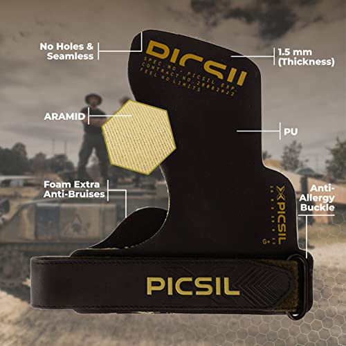 PICSIL Phoenix Calleras de Aramida Sin Agujeros, No Necesitan Magnesio, Protección Integral de la Mano, Fingerless Grips para Cross Training, Gimnasio, Box, Halterofilia, Unisex (G+)