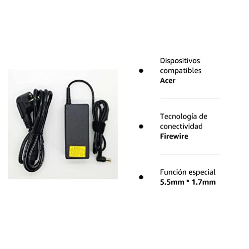 PIEZAS-PORTATILES.COM Reemplazo Adaptador Cargador Nuevo, Firewire y Compatible para Portátiles Acer Aspire/Travelmate/Extensa Series de 19v 3,42a o Menos con Punta 5,5mm x 1,7mm