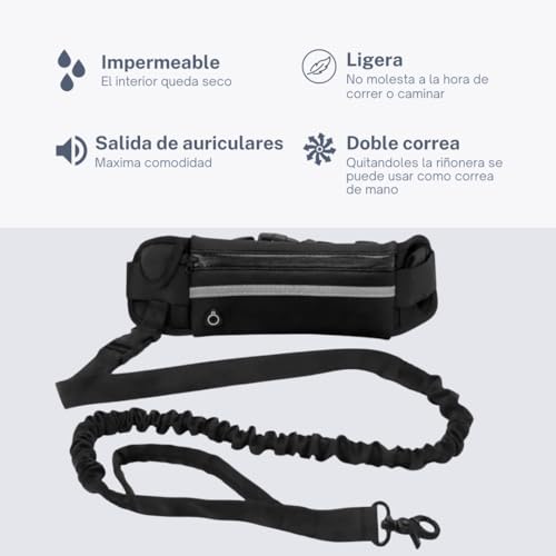 PinaWave,Correa Cintura Manos Libres,para Correr Perro,Antitirones,Multiposicion,Extensible,Reflectante,Elastica, con Bolsillo, 150-220cm, para movil