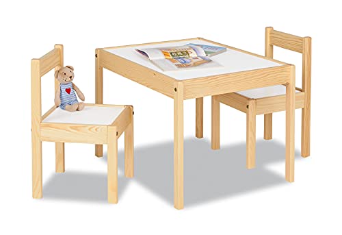 Pinolino Juego de mesa y sillas para niños Olaf; 3 piezas, de madera, 2 sillas y 1 mesa, para niños a partir de 2 años, lacado claro y liso, blanco