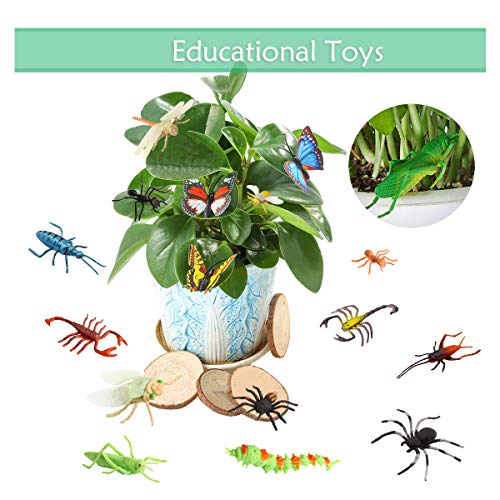 Pinowu Insecto Figuras de juguetepara niños (24 Piezas), 3-8 cm Realistas Figuras Incluyen Arañas Falsas, Cucarachas, Escorpiones, Grillos, Lady Bugs, Mantis y Gusanos para educacion favores Fiesta