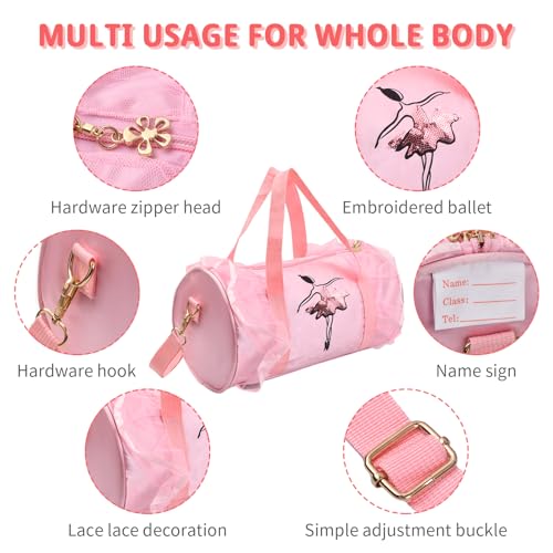 Pinsheng Bolso de Ballet para Niñas, Bolsa de Hombro de Baile Rosado Bolsa de Danza Gimnasia Deportes Cremallera Bolsa de Ballet Latina para Niños