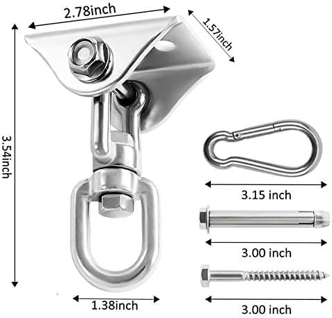 PIQIUQIU Gancho de techo para hamaca de acero inoxidable, 450 kg, capacidad giratoria 360°, gancho para columpio de hormigón, madera, yoga, gimnasio