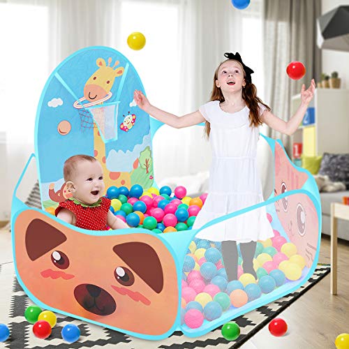 Piscina Bolas Bebe,Tienda de campaña Plegable para niños con aro de Baloncesto,Mini Canasta Baloncesto Habitación A,Piscina De Bolas para Bebes De 1 Año Niños Niñas