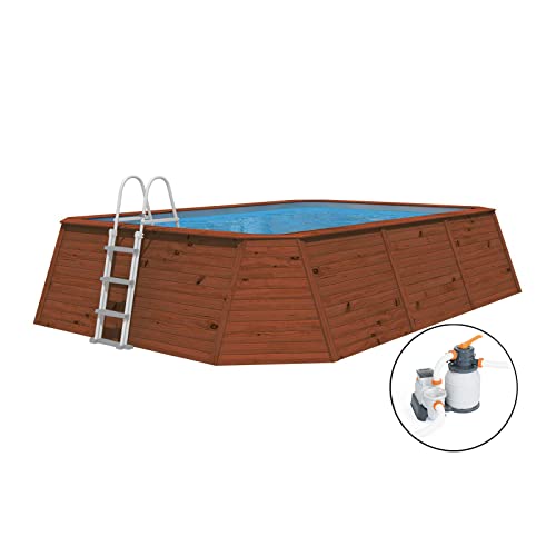 Piscina Madera Panelada K2O 345x255x107 cm Depuradora de Arena 3.028 L/H con Escalera