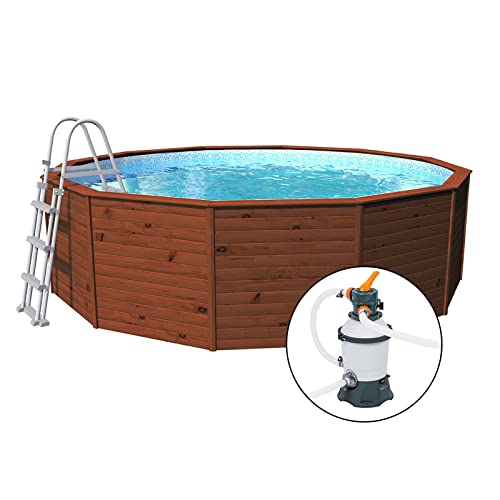 Piscina Madera Panelada K2O 375x127 cm Depuradora de Arena 3.028 L/H con Escalera