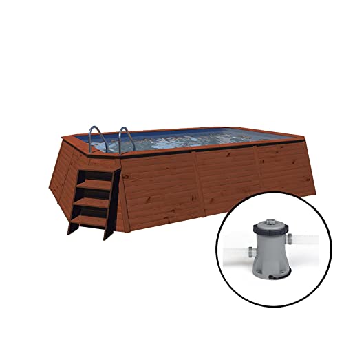 Piscina Madera Panelada K2O 490x293x110 cm Depuradora de Cartucho de 2.006 L/H con Escalera