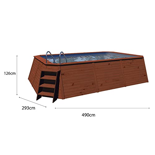 Piscina Madera Panelada K2O 490x293x126 cm Depuradora de Arena de 3.028 L/H con Escalera