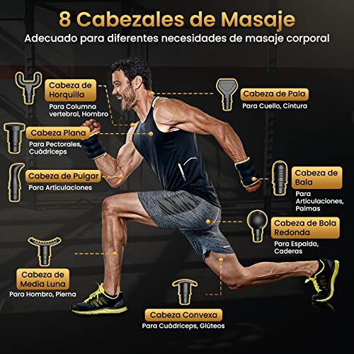 Pistola de Masaje Muscular, Potente Pistola Masajeadora Muscular con 30 Niveles Ajustables, 8 Cabezales de Masaje, Pistola Masaje Profesional con Pantalla Táctil LCD, Tipo C Massage Gun