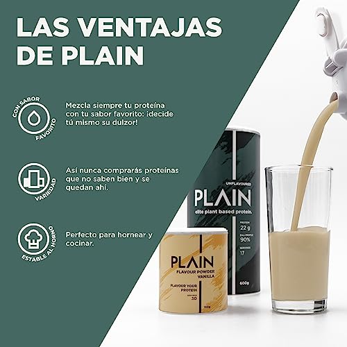 PLAIN PROTEÍNA VEGANA | Mezcle su proteína en polvo con PLAIN FLAVOUR | 22g de proteína/porción | 95% de perfil EAA | 600g de proteína vegana en polvo