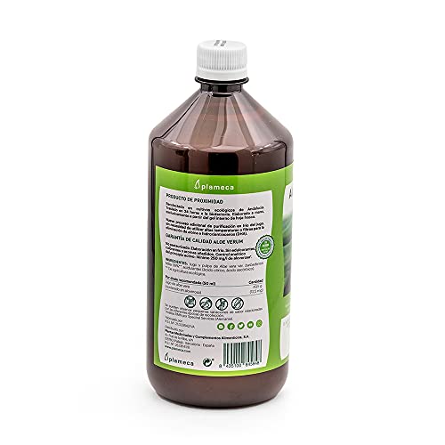 PLAMECA - Aloe Verum Bio 100%, Bebida de Aloe Vera, Jugo Sin Pasteurizar, Sin Edulcorantes, en Frío, Ayuda a la Salud Gastrointestinal, al Sistema Inmunitario y ante la Fatiga - 1 L