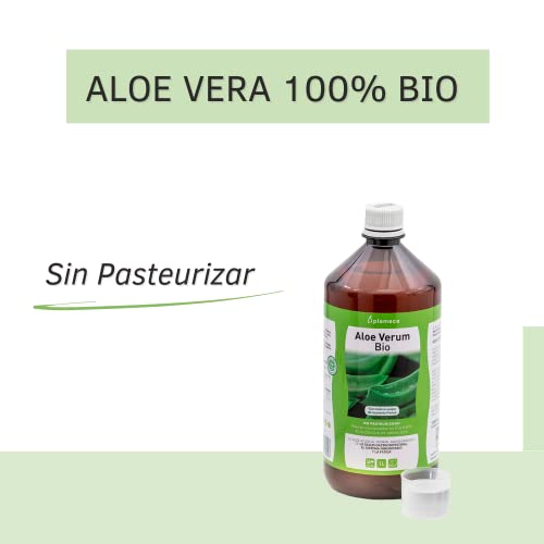 PLAMECA - Aloe Verum Bio 100%, Bebida de Aloe Vera, Jugo Sin Pasteurizar, Sin Edulcorantes, en Frío, Ayuda a la Salud Gastrointestinal, al Sistema Inmunitario y ante la Fatiga - 1 L