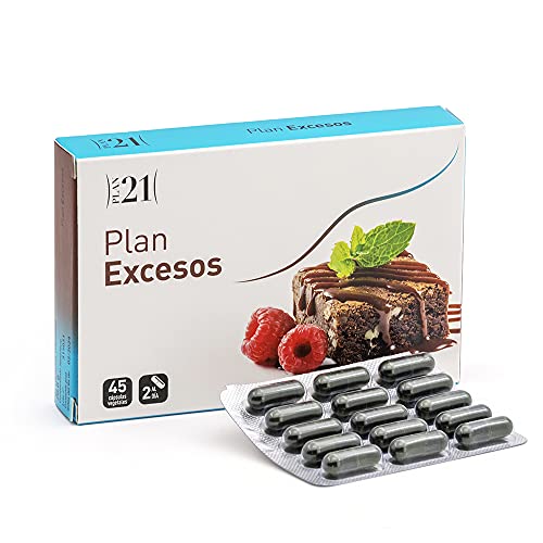 PLAMECA - Plan 21 Excesos, con Polifenoles de Té Verde y Manzana y Fructooligosacáridos, Control Peso Corporal, Retención de Líquidos y Vientre Hinchado, Equilibrio de Excesos - 45 Cápsulas Vegetales