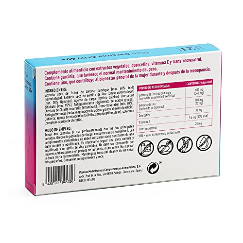 PLAMECA - Plan Garcinia Activ 40+, Favorece el Mantenimiento y el Control de Peso Corporal, Ayuda durante y tras la Menopausia, Incluye Garcinia, Lino, Quercetina y Resveratol - 60 Cápsulas Vegetales