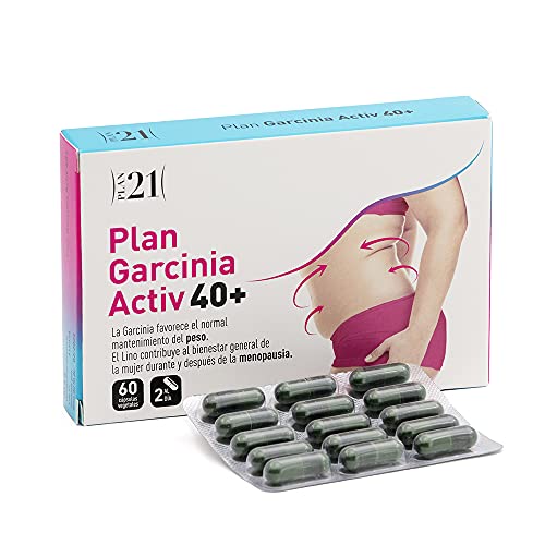 PLAMECA - Plan Garcinia Activ 40+, Favorece el Mantenimiento y el Control de Peso Corporal, Ayuda durante y tras la Menopausia, Incluye Garcinia, Lino, Quercetina y Resveratol - 60 Cápsulas Vegetales