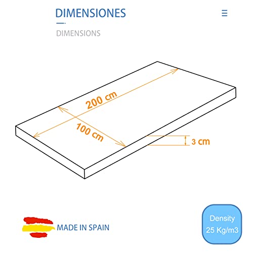 Plancha de Espuma Poliuretano 100x200 cm Grosor 3 cm Densidad Media D25 Firme Multiusos Colchón Cojín Relleno para Asientos Tapicería Disfraces de Foam Maletín de transporte Color Azul